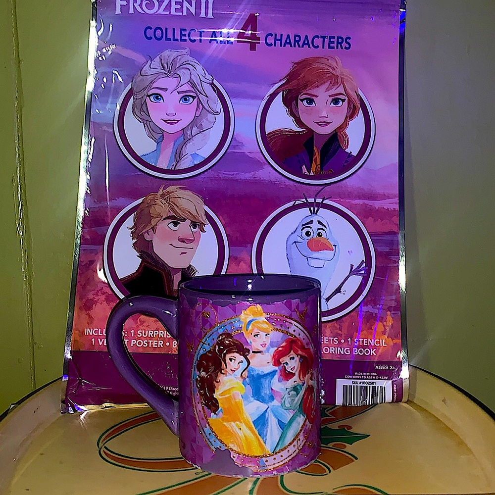 💕Rare Disney Princess Purple Mug 14oz W/ Gold Glitter Trim 👑 Plus Free Gift 🎁